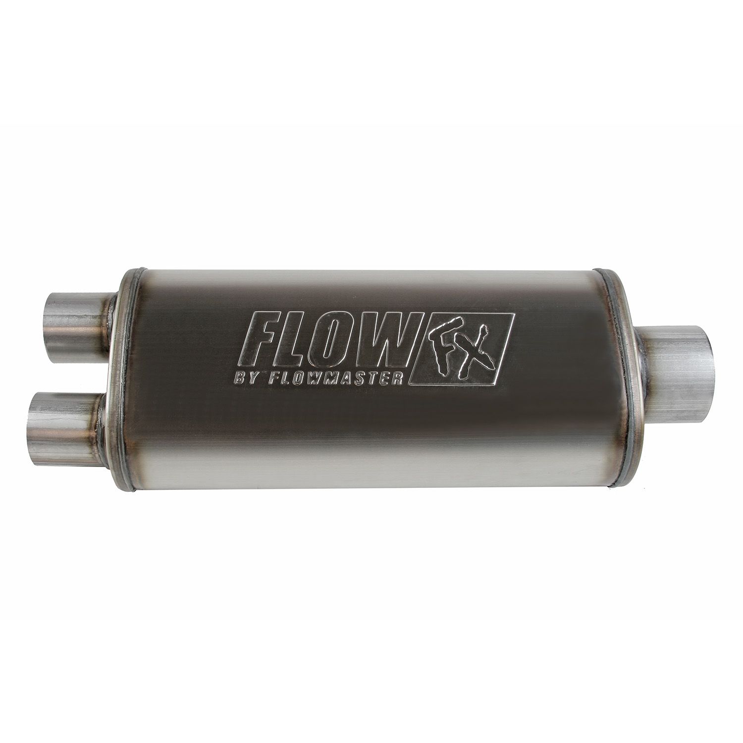 3.50 Center In/2.50 Dual Out - Straight Through Performance - Moderate Sound - Stainless Steel
